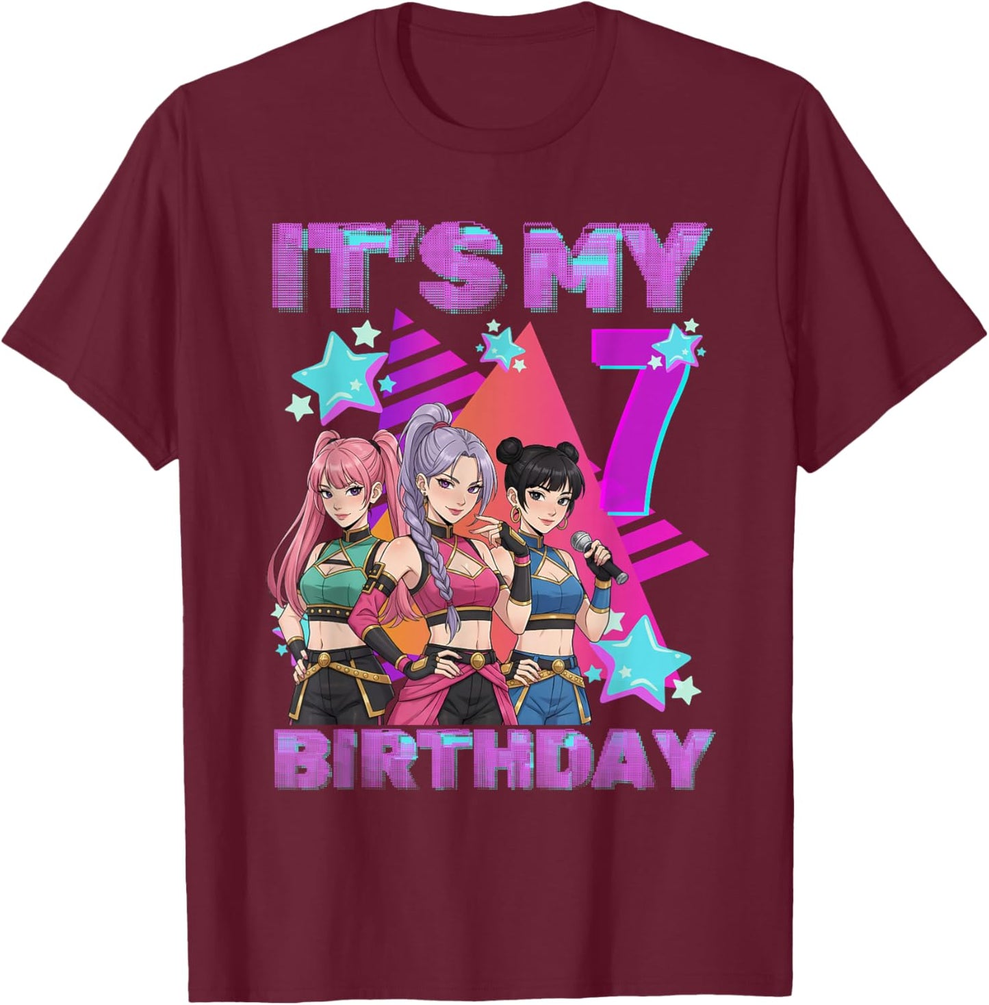 7 Years Birthday K-Pop Kids 7th Birthday Girl K-Pop T-Shirt - T-Shirt | Maroon