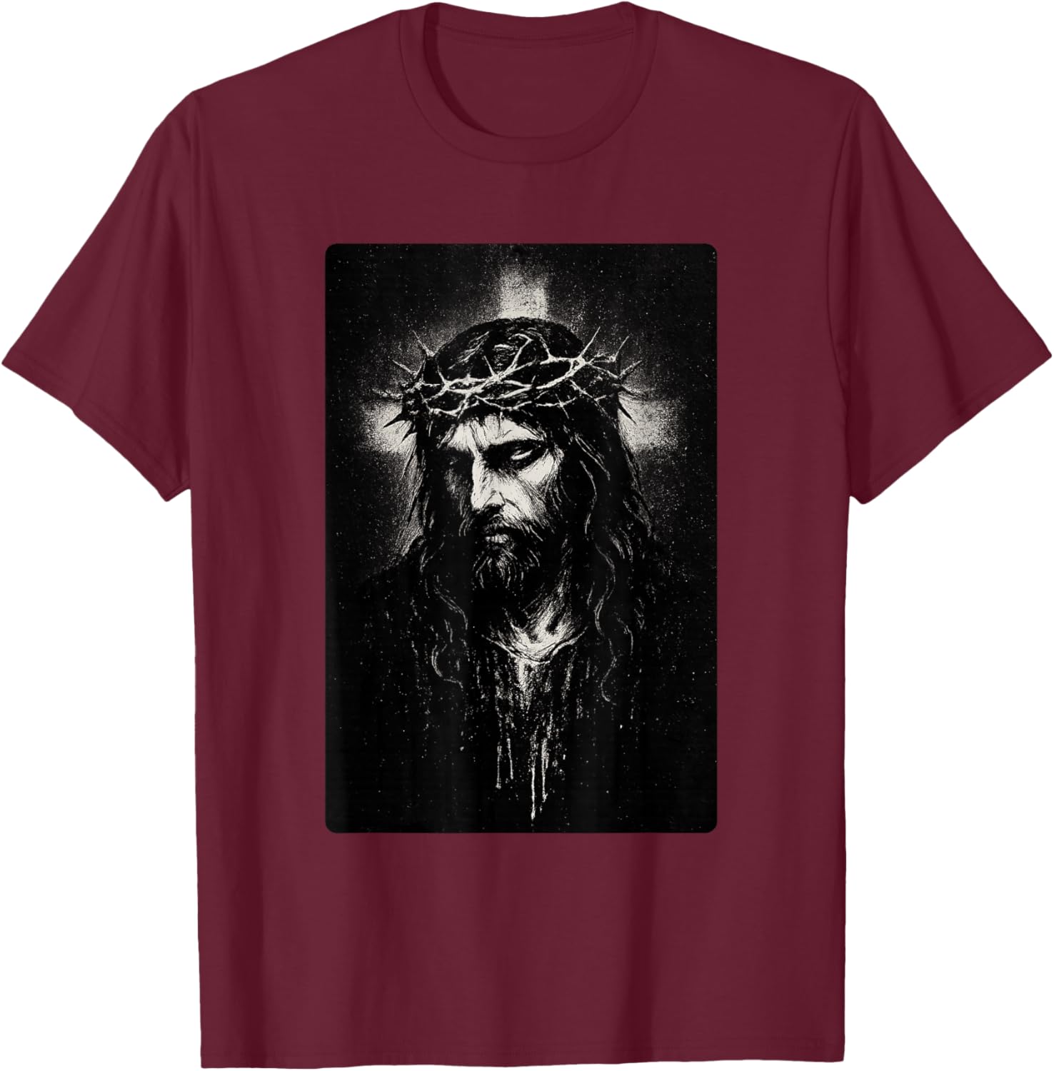 Face of Jesus Christ with Crown of Thorns T-Shirt - T-Shirt | Maroon
