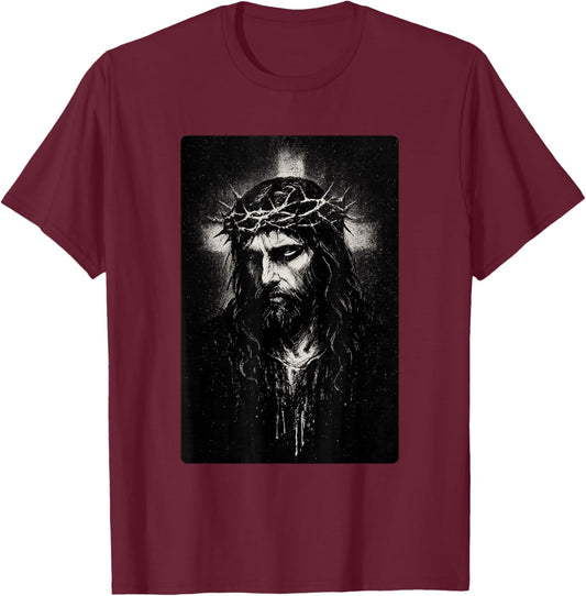 Face of Jesus Christ with Crown of Thorns T-Shirt - T-Shirt | Maroon