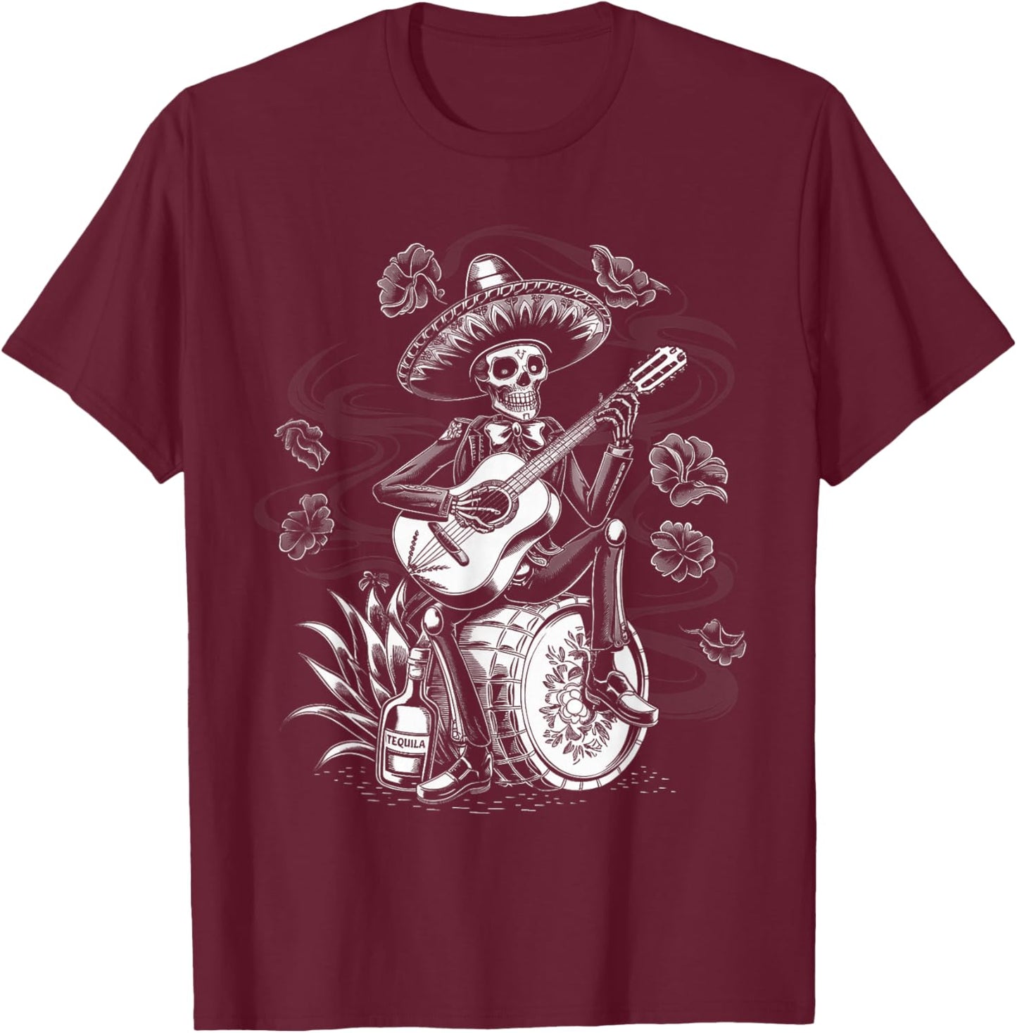 Mexico Vintage Skeleton Tequila Dia De Los Muertos Mexican T-Shirt - T-Shirt | Maroon