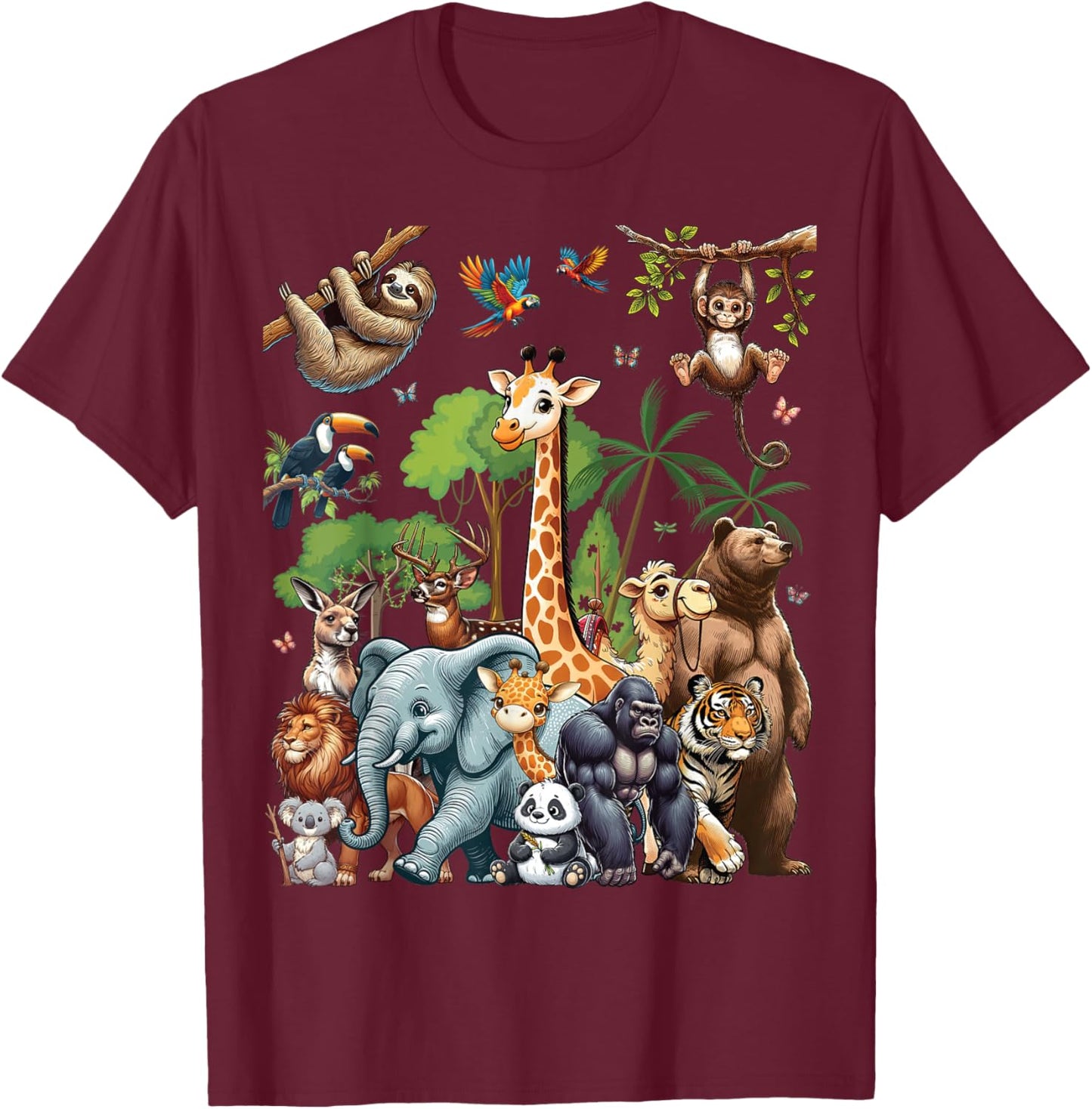 Zoo Animals Wildlife Safari Jungle Zoo Birthday Party T-Shirt - T-Shirt | Maroon