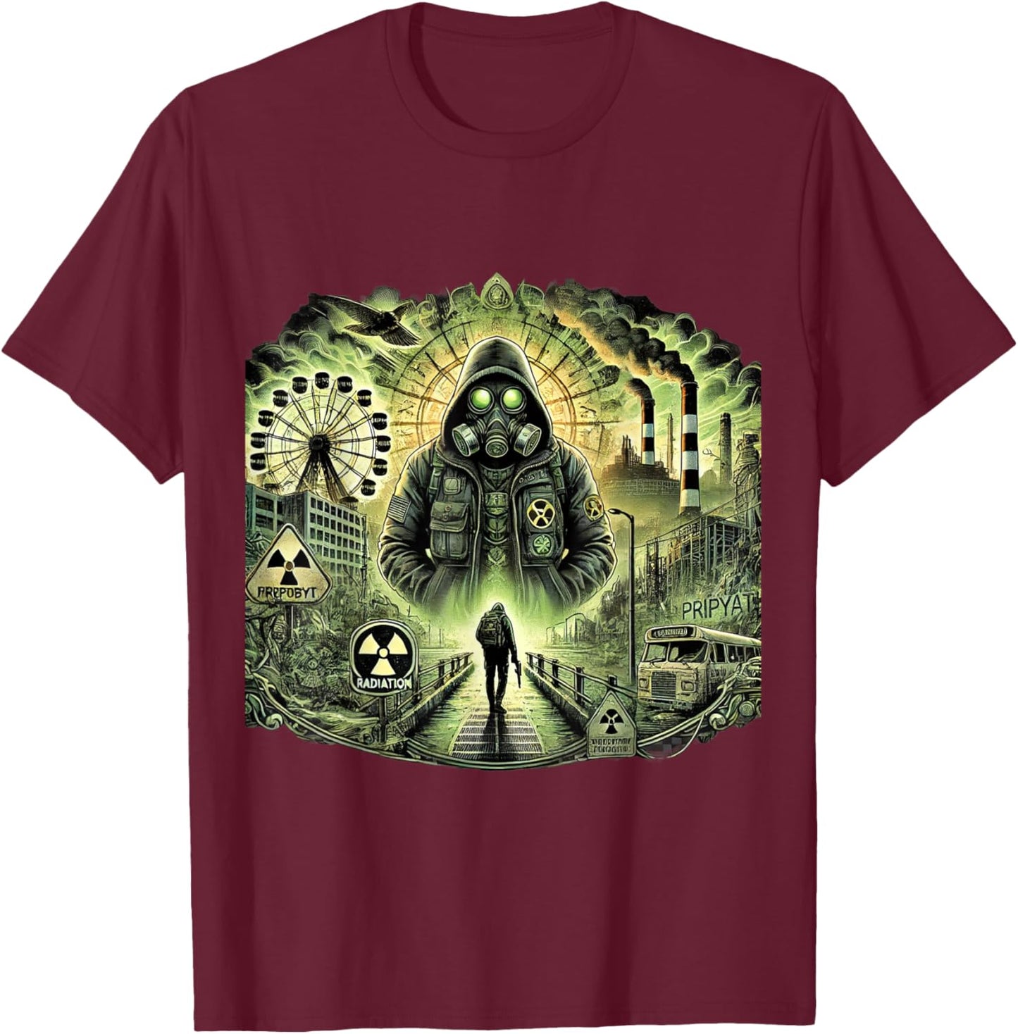 Chernobyl Radiation Zone, Abandoned Pripyat, Stalker Game T-Shirt - T-Shirt | Maroon