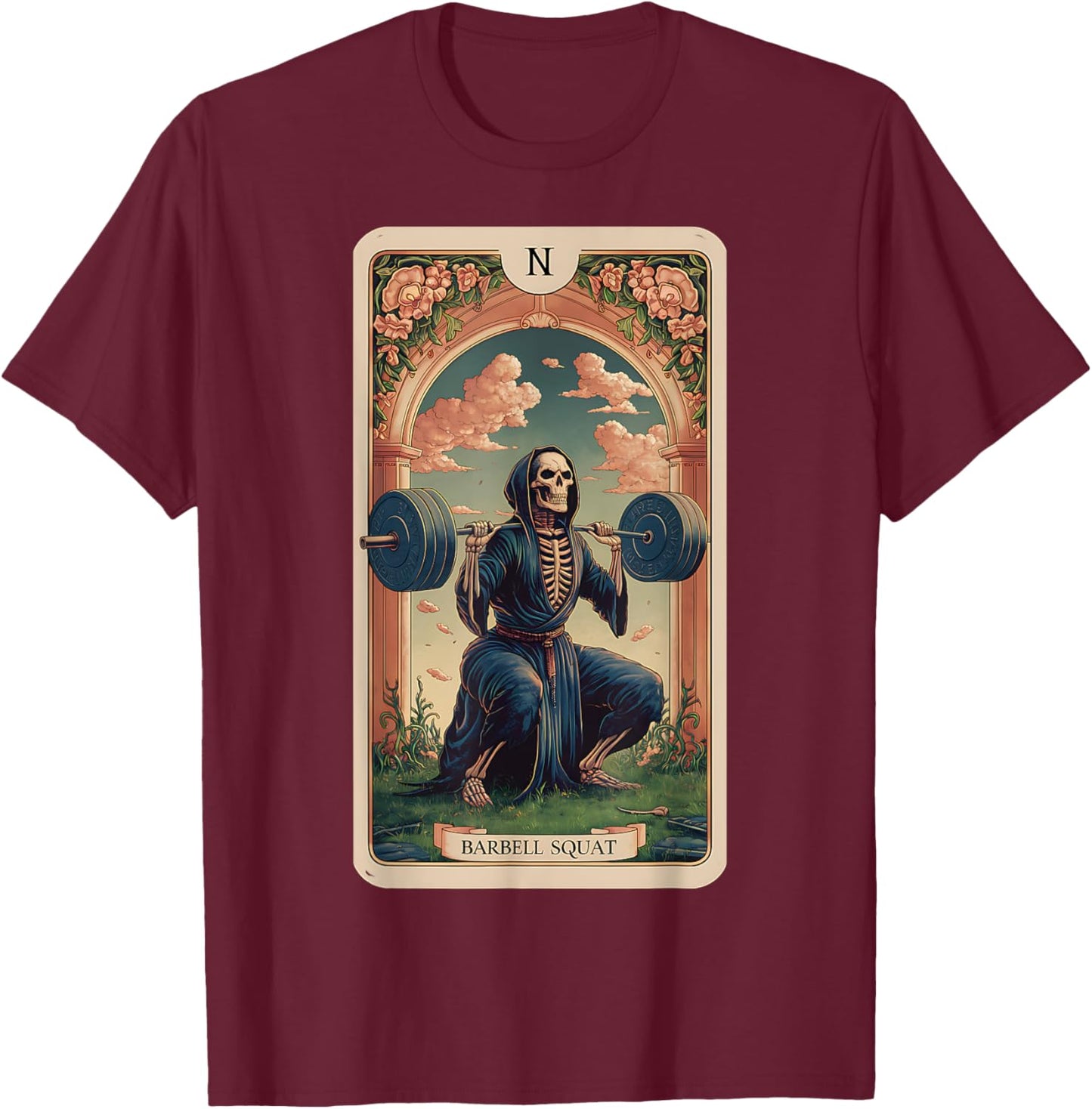 Funny Tarot Card Barbell Squat Gym Workout Tarot Card T-Shirt - T-Shirt | Maroon