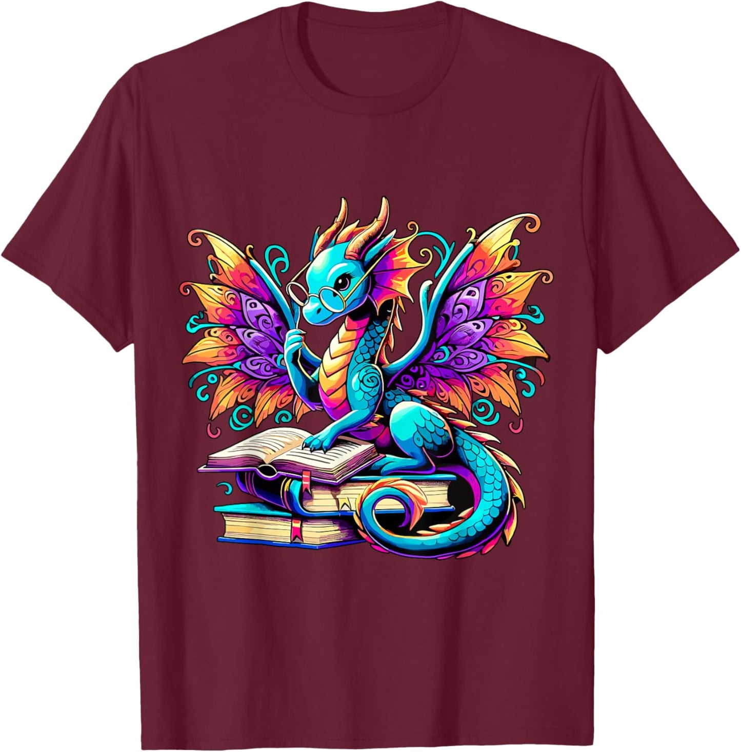 Book Dragon Reading T-Shirt - T-Shirt | Maroon