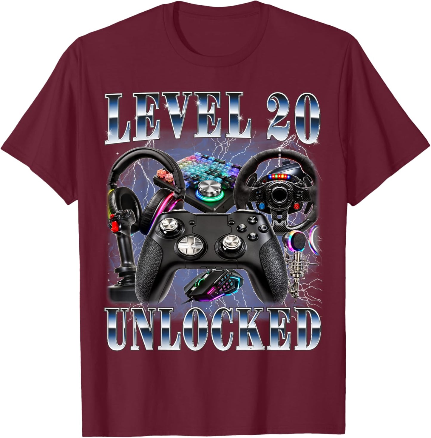 Level 20 Unlocked 20th Birthday Video Gamer Boy 20 Year Old T-Shirt - T-Shirt | Maroon