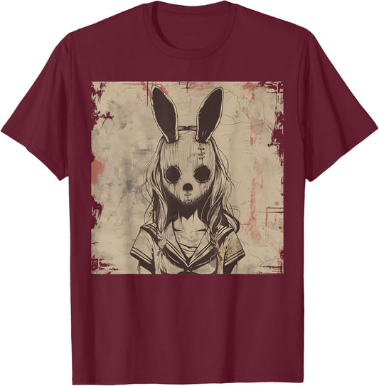 Goth Grunge Creepy Bunny Rabbit Mask Girl Anime Horror Art T-Shirt - T-Shirt | Maroon