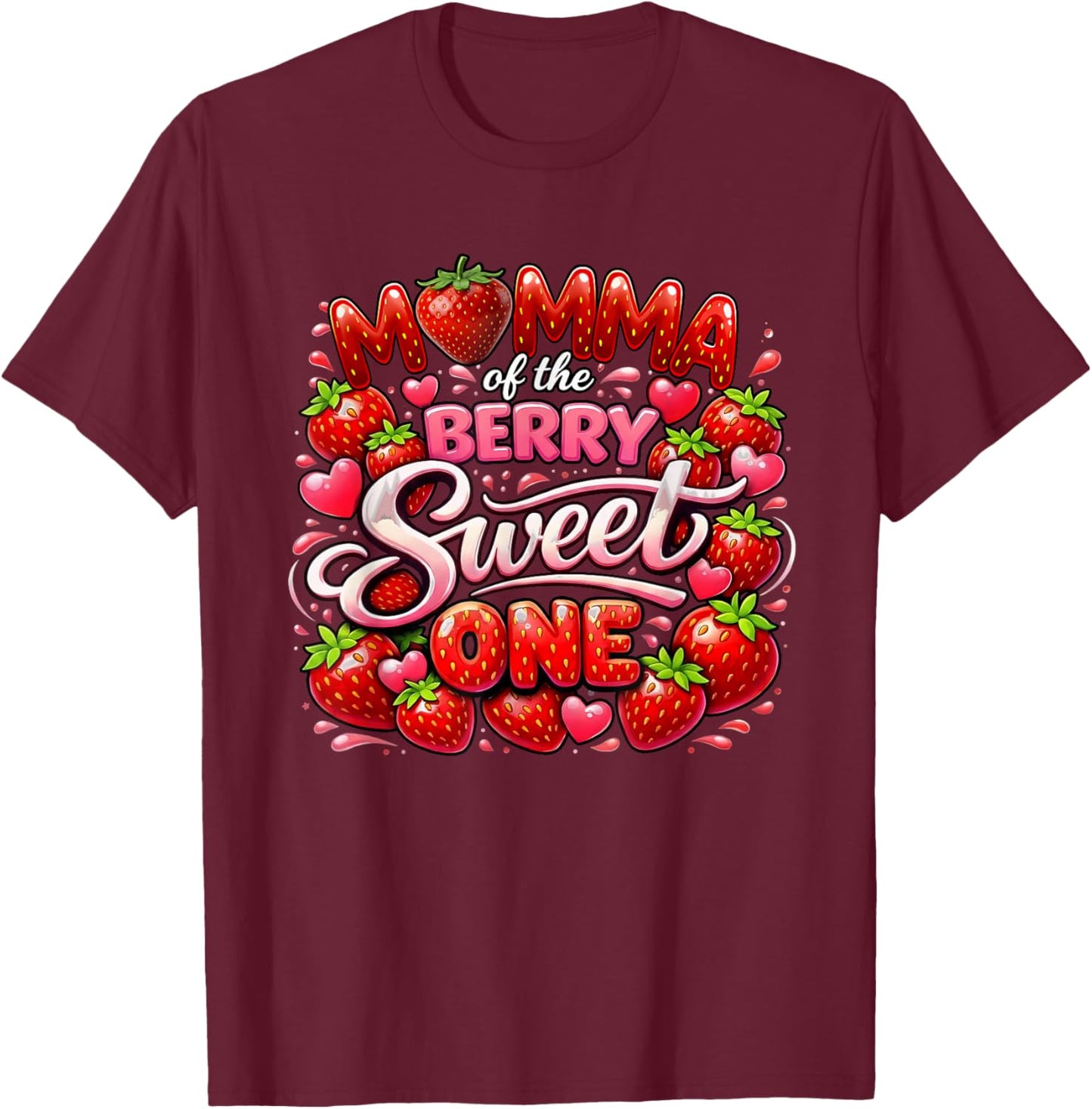 Mother Momma of The Berry Sweet One 1st Birthday Girl T-Shirt - T-Shirt | Maroon