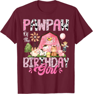 Pawpaw Of The Birthday Girl Pink Farm Cow First Birthday T-Shirt - T-Shirt | Maroon
