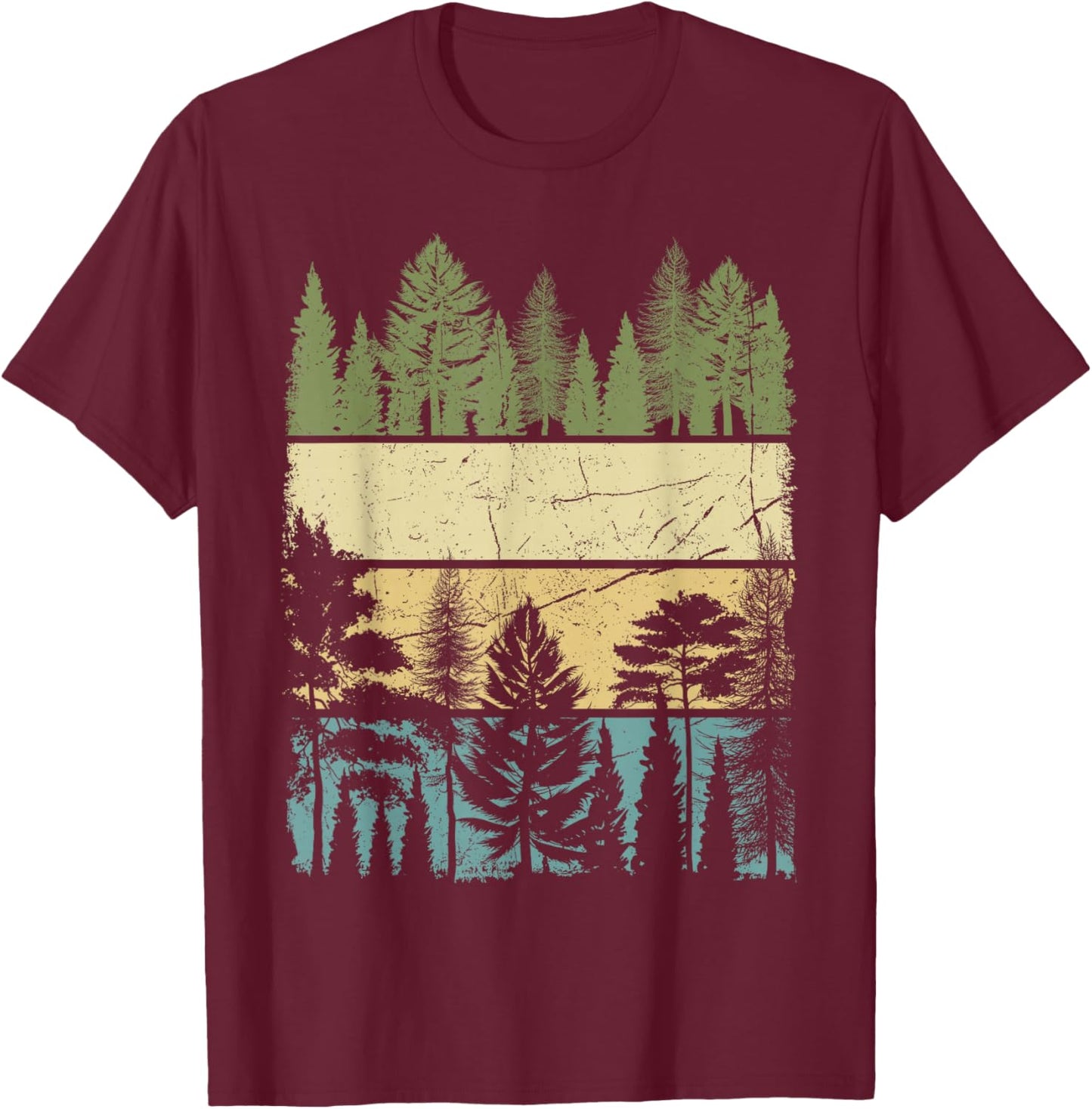 Vintage Forest Trees Wildlife Nature Hiking Camping T-Shirt - T-Shirt | Maroon