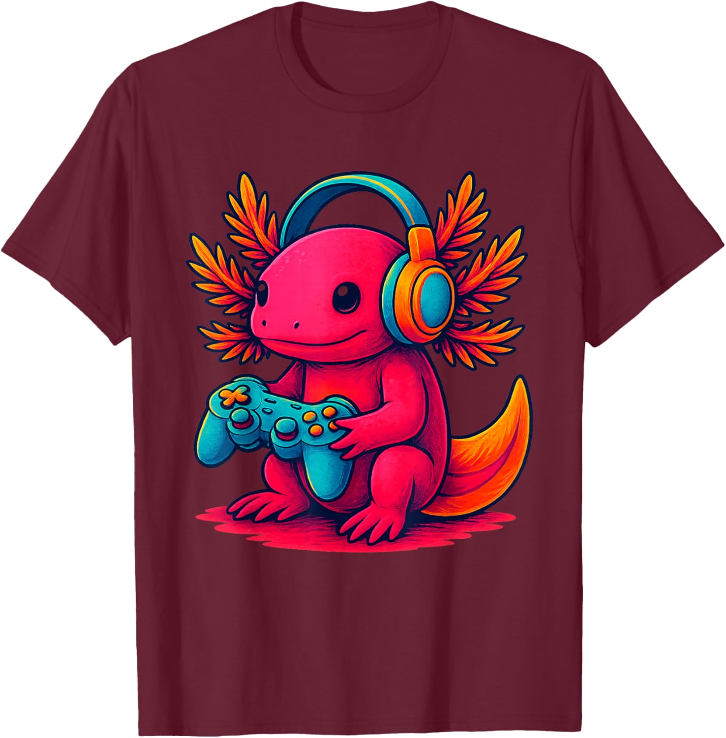 Gamer Axolotl Video Game Pet Amphibian T-Shirt - T-Shirt | Maroon