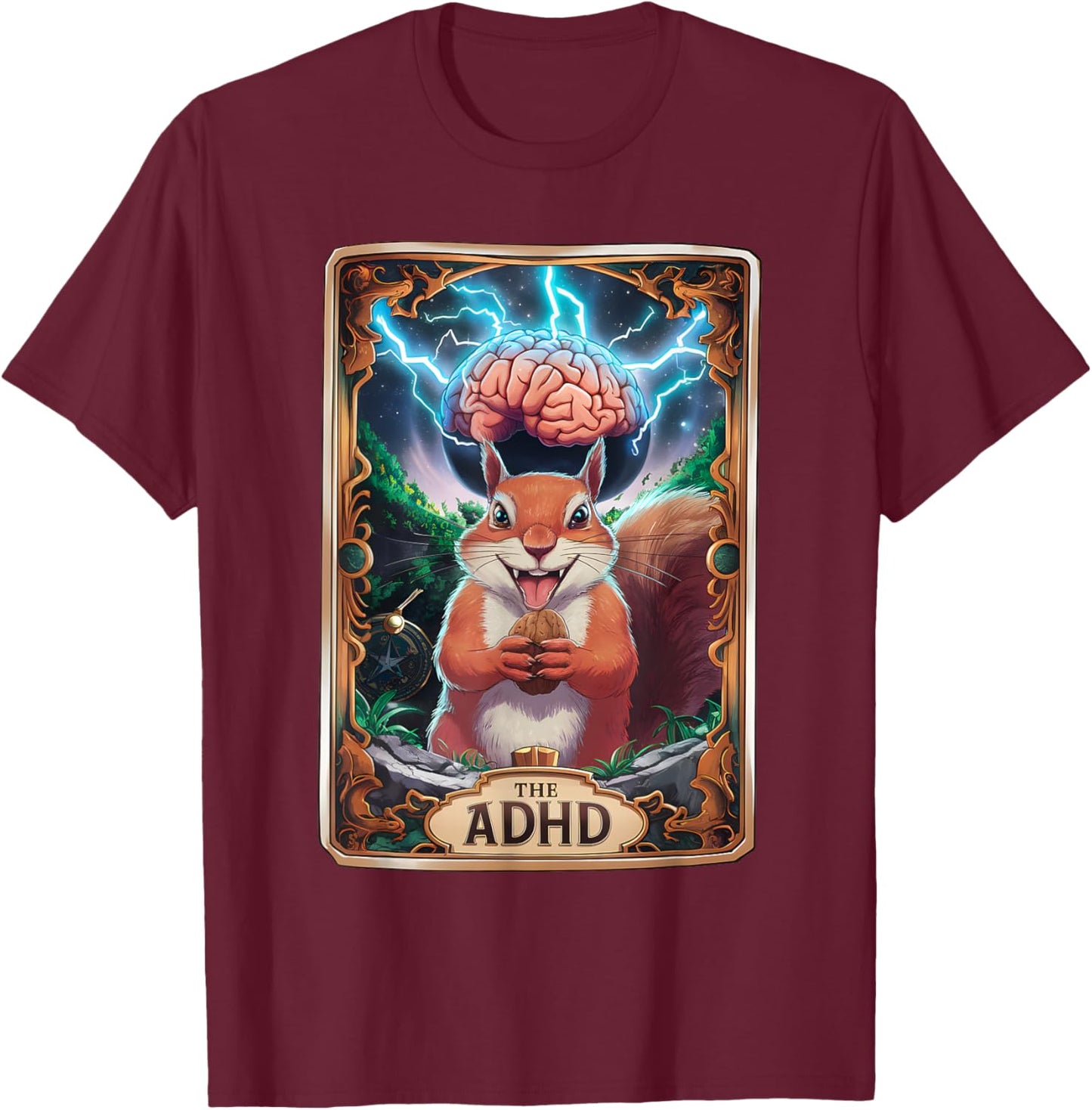 The ADHD Funny Tarot Card Squirrel Autism Awareness T-Shirt - T-Shirt | Maroon