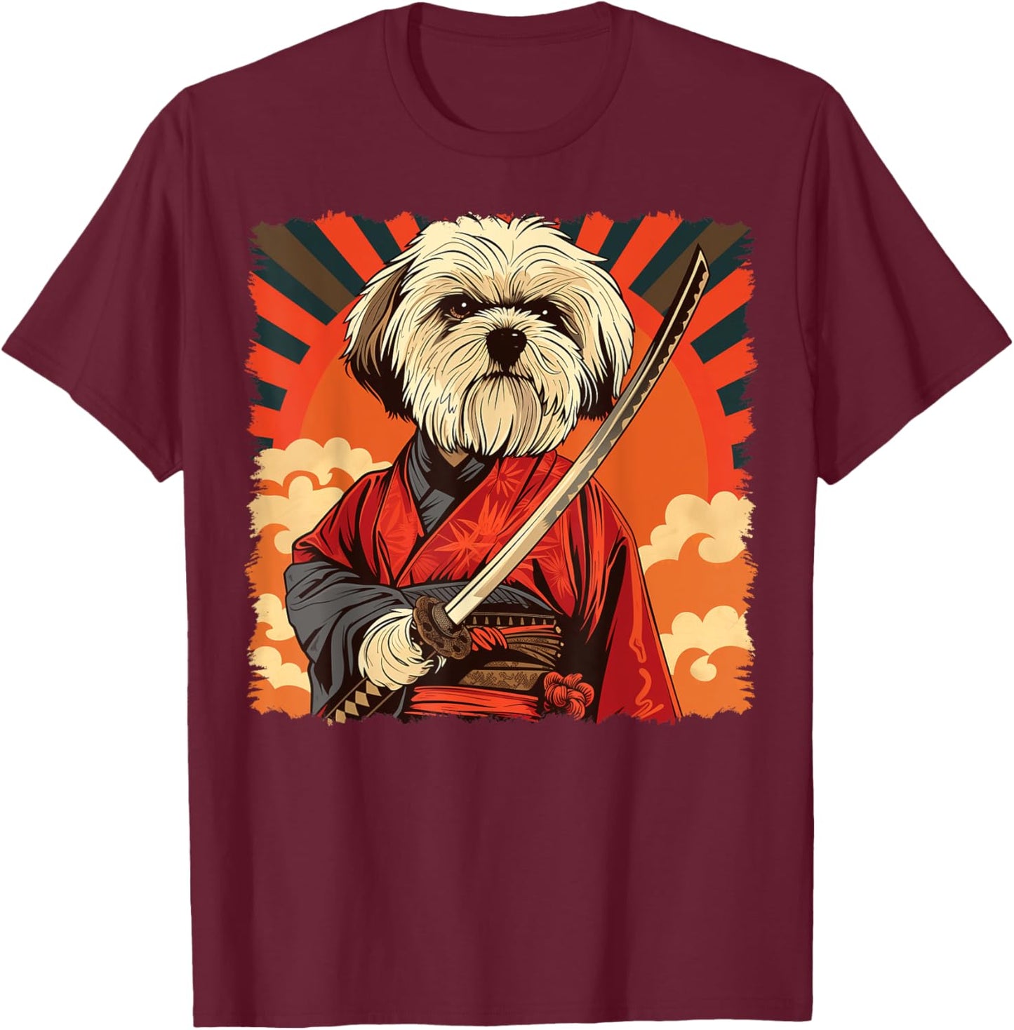 Lhasa Apso Dog Japanese Art Samurai Ukiyo-e Vintage T-Shirt - T-Shirt | Maroon