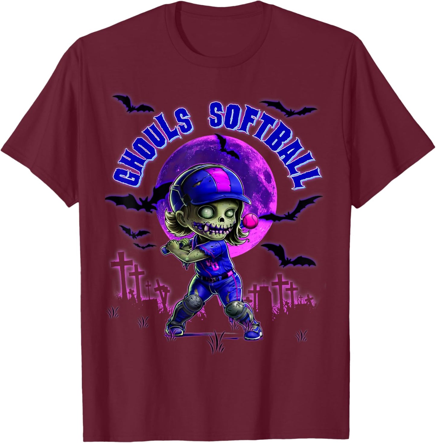 Halloween Softball for Girls Creepy Spooky Zombie Batter T-Shirt - T-Shirt | Maroon