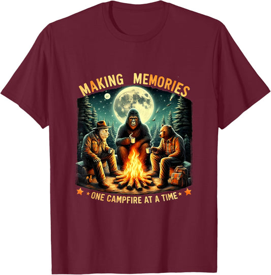 Retro Making Memories One Campfire At A Time Bigfoot Camping T-Shirt - T-Shirt | Maroon