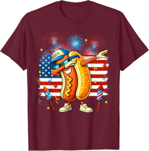 Funny Hotdog Dabbing Firework Patriotic USA Flag 4th of July T-Shirt - T-Shirt | Maroon