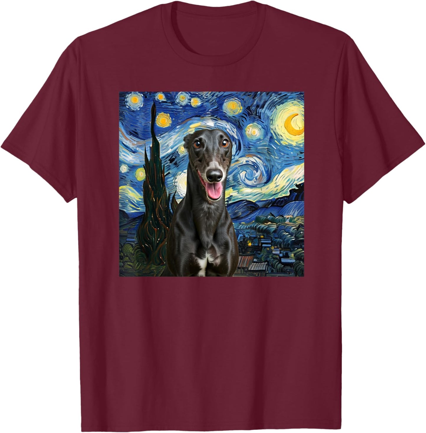 Black Greyhound Starry Night Dog Lover Gift Women Kids T-Shirt - T-Shirt | Maroon