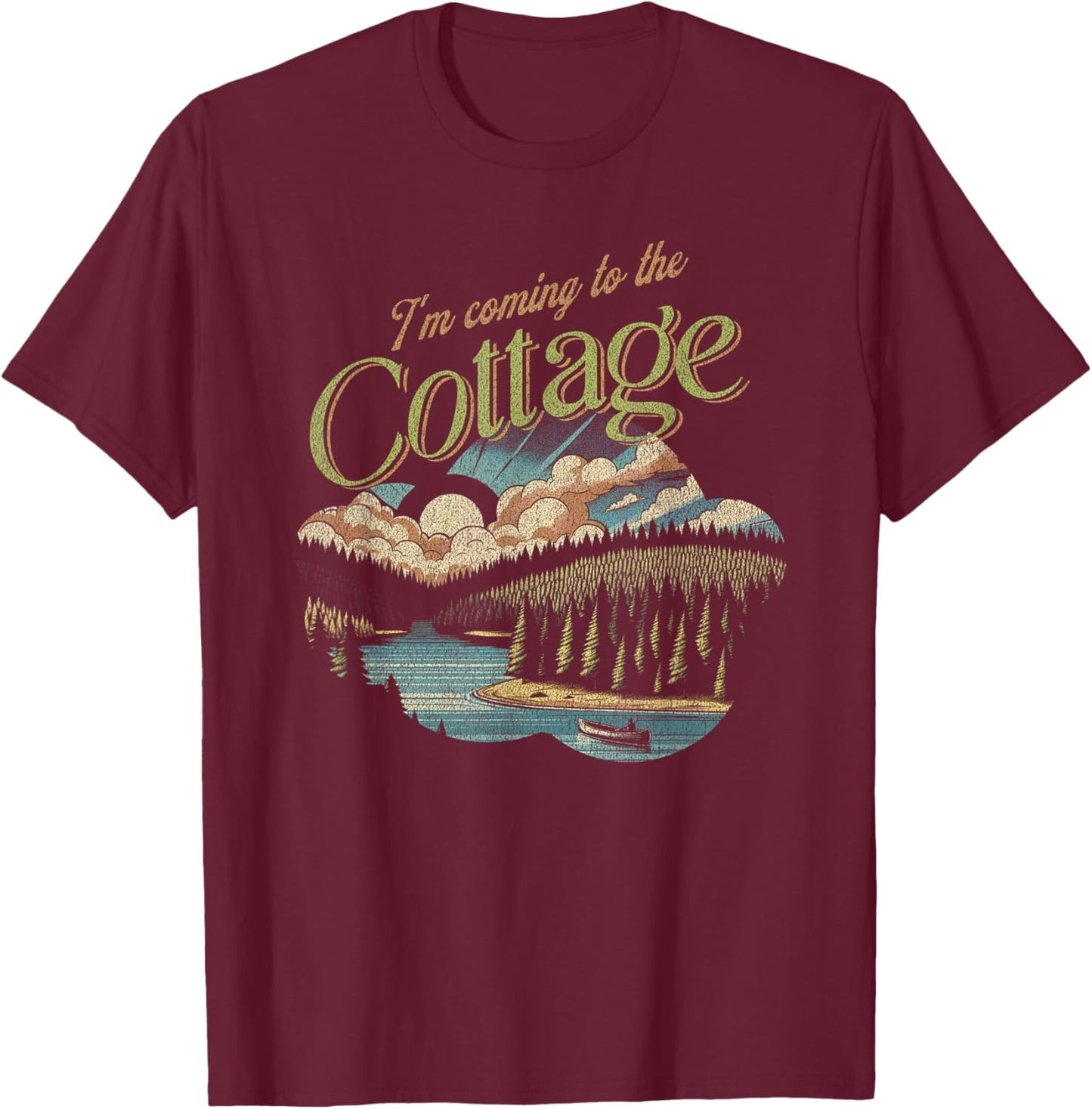 I'm Coming to The Cottage - Scenic Canoe Lake Graphic T-Shirt - T-Shirt | Maroon