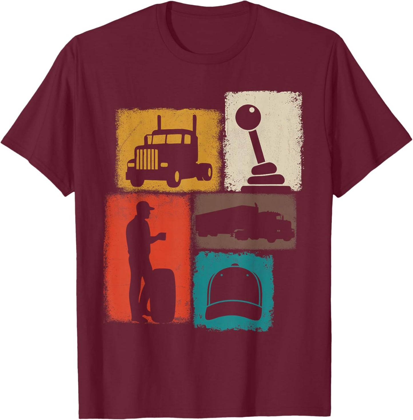 Trucker Vintage Collage Trucking Men Truck Driver T-Shirt - T-Shirt | Maroon