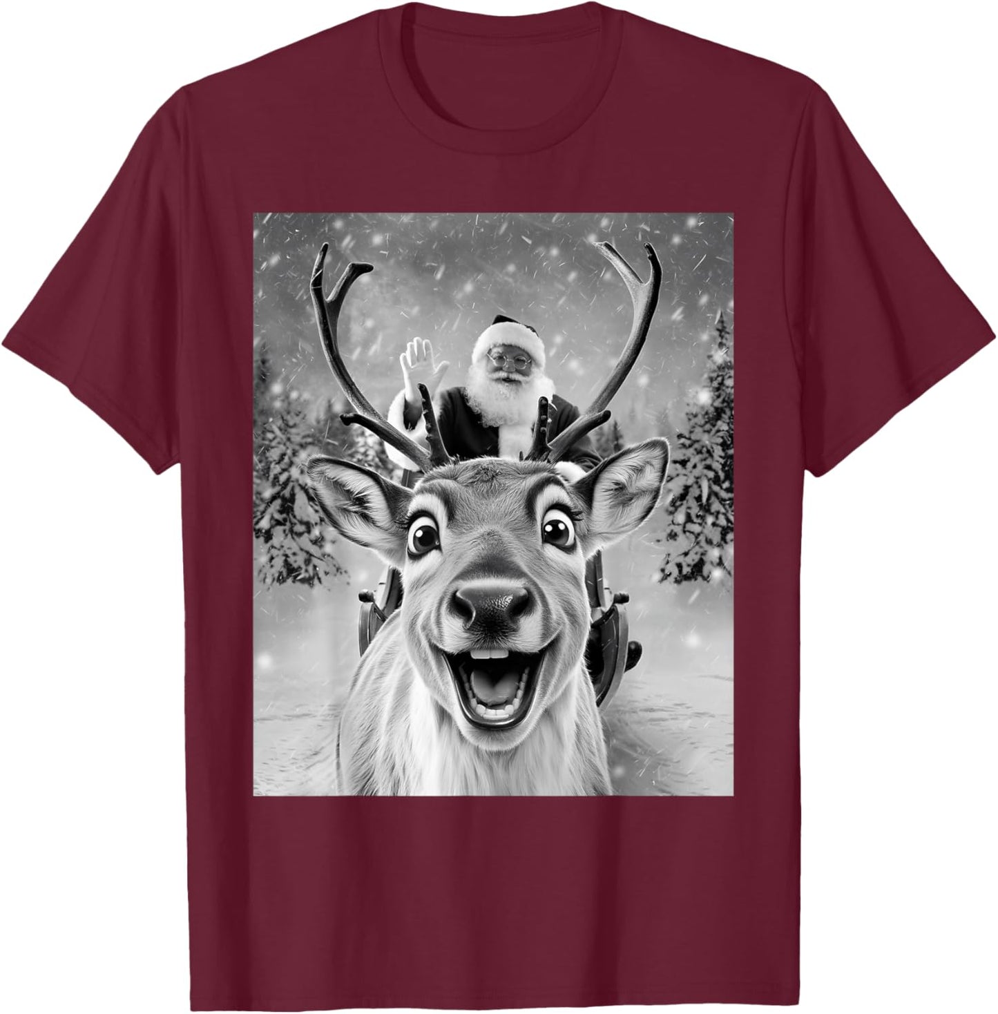 Funny Reindeer Selfie Santa Christmas Gifts Men Women Kid T-Shirt - T-Shirt | Maroon