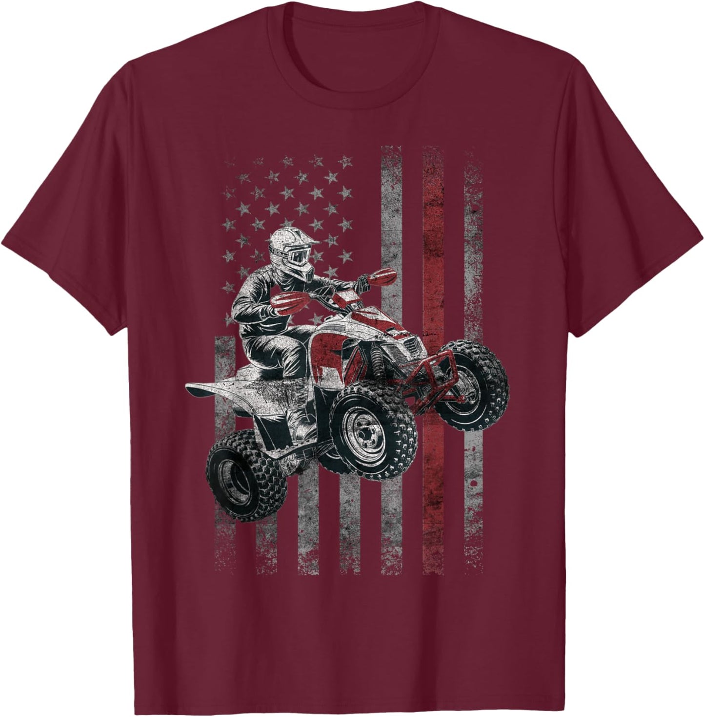 Vintage American Flag ATV Racing 4 Wheeler Dirt Bike ATV T-Shirt - T-Shirt | Maroon