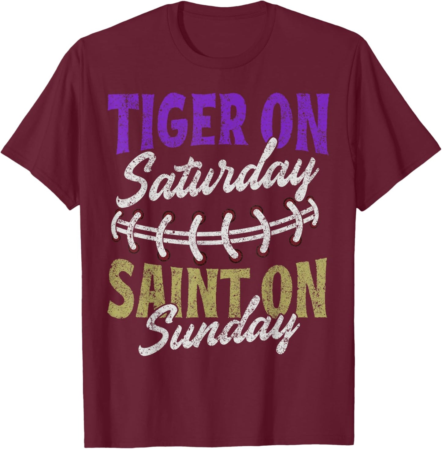 Tiger on Saturday Saint on Sunday Vintage T-Shirt - T-Shirt | Maroon
