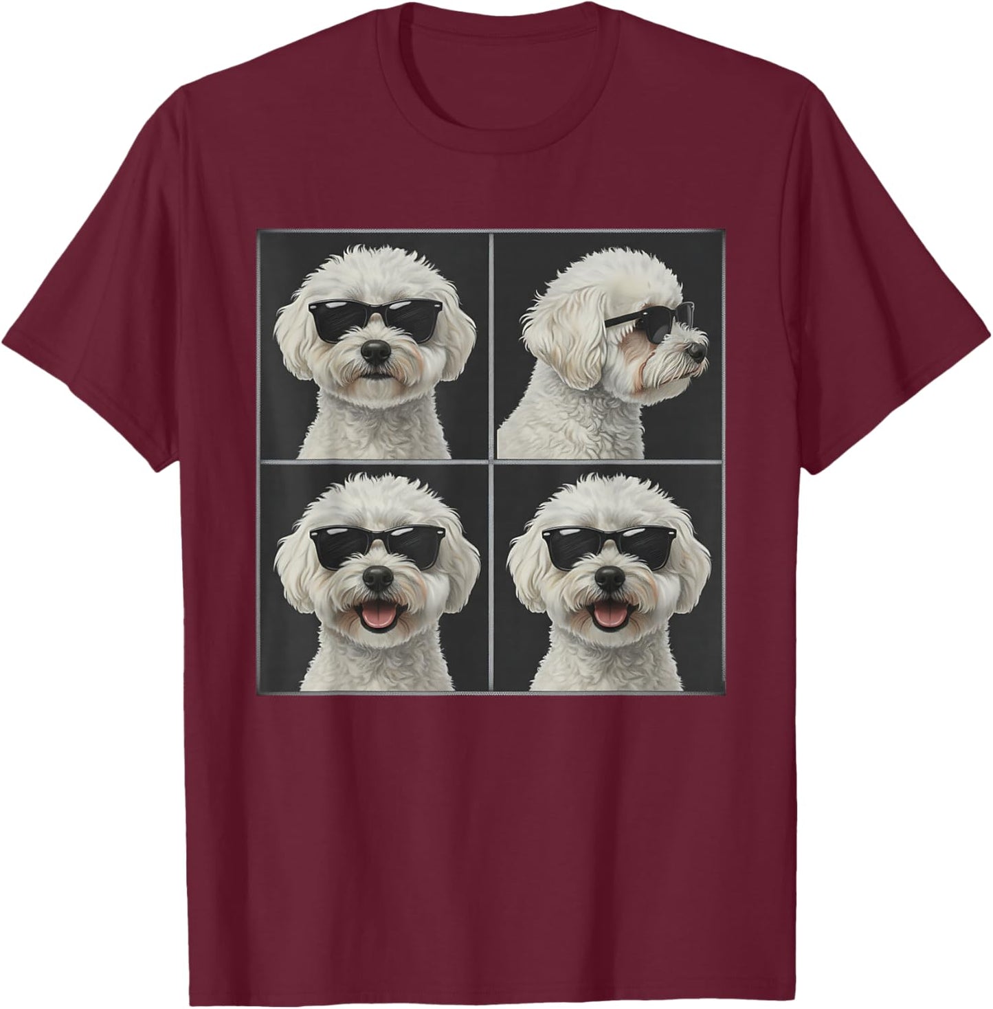 Cool Dog with Sunglasses Graphic - Bichon Frise Photobooth T-Shirt - T-Shirt | Maroon