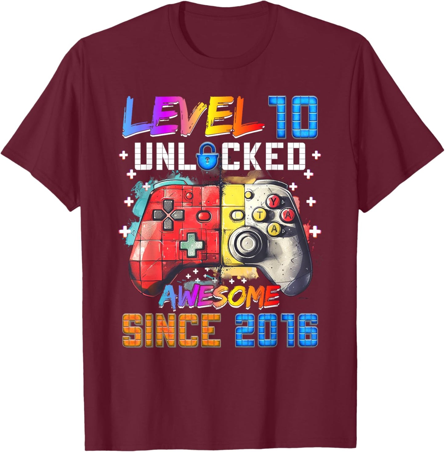 Level 10 Unlocked Funny Video Gamer 10th Birthday T-Shirt - T-Shirt | Maroon