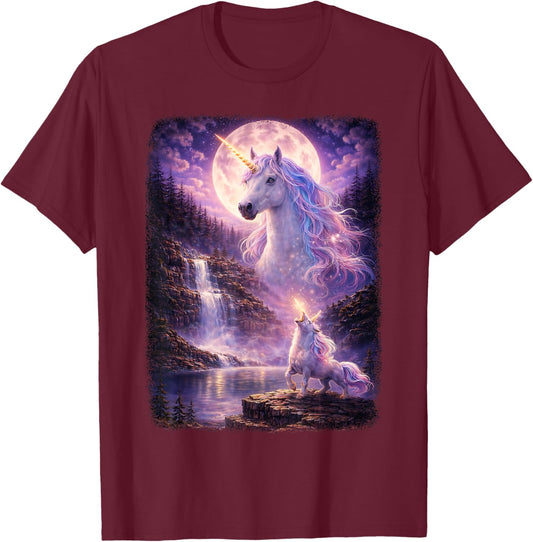 Einhorn heulend auf Mond Vintage Funny Mystic T-Shirt - T-Shirt | Maroon