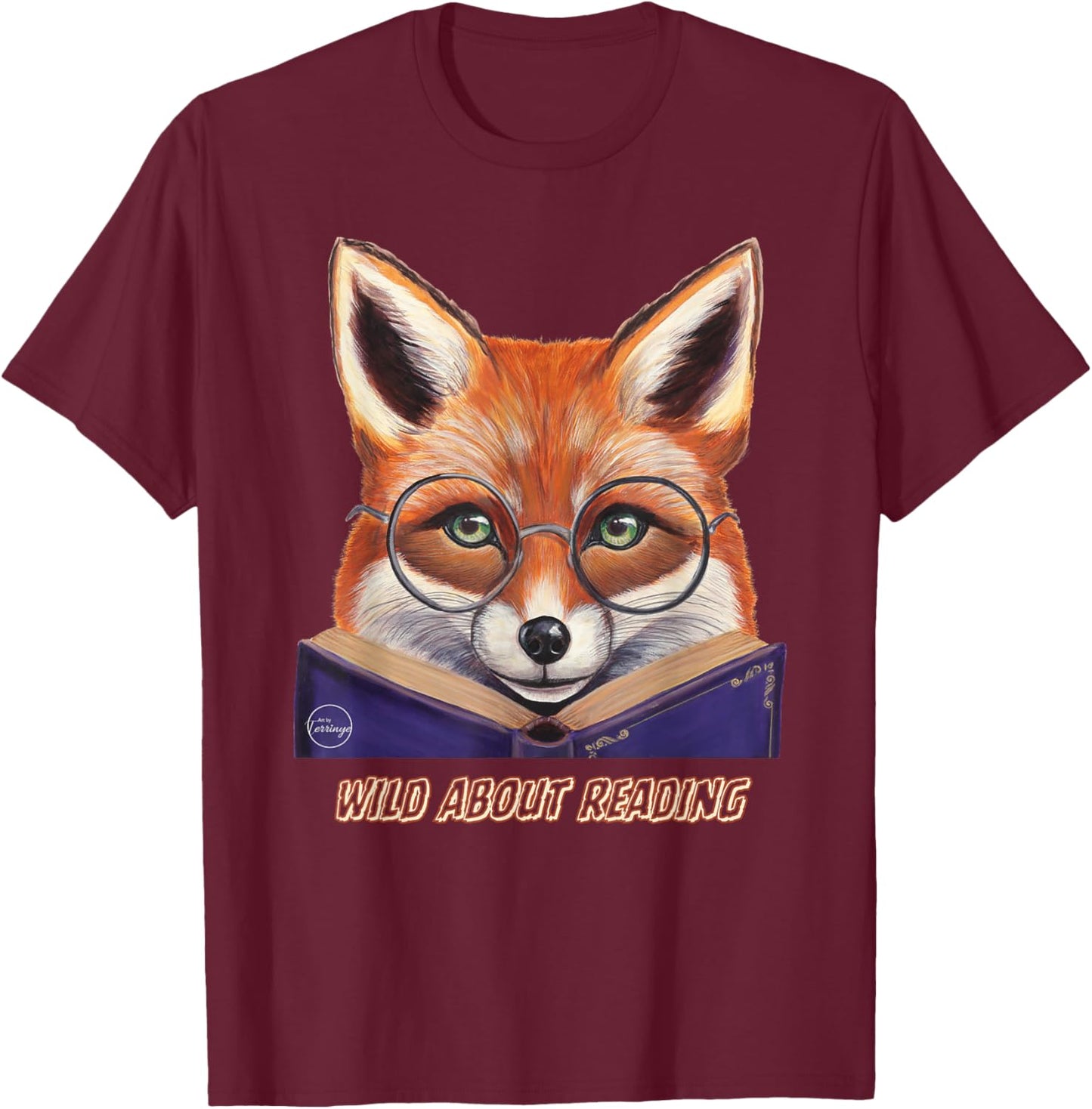 Fox Reading Book Glasses Wearing Animal Library School Zoo T-Shirt - T-Shirt | Maroon