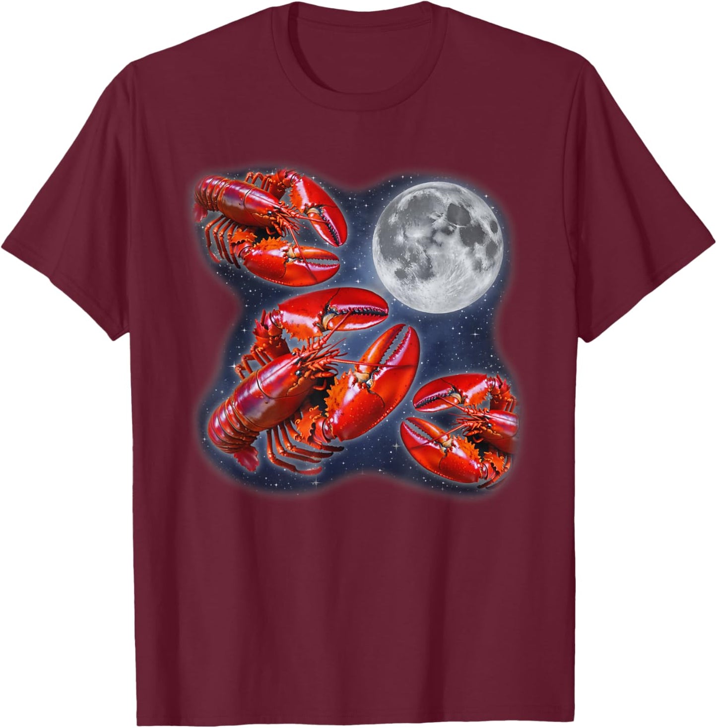 Three Lobster Moon 3 Howling At Moon Funny Weird Cursed T-Shirt - T-Shirt | Maroon