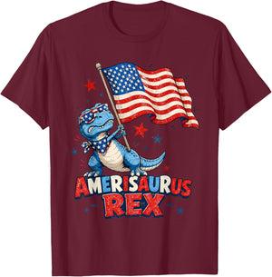 Dinosaur 4th of July T Rex Funny Amerisaurus Rex Boys Men T-Shirt - T-Shirt | Maroon