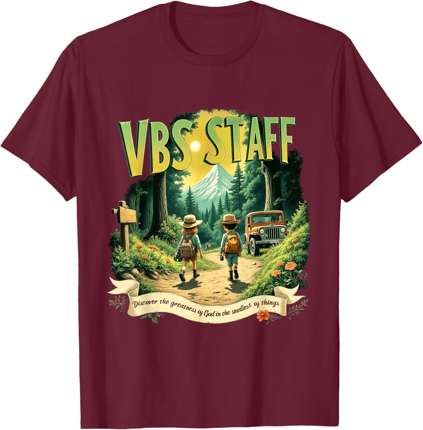 Team Adventure Magnified Smallest VBS Staff 2025 Insects T-Shirt - T-Shirt | Maroon