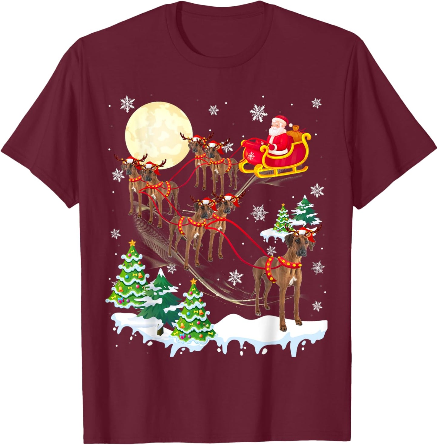 Rhodesian Ridgeback Reindeer Christmas Dog Riding Santa Men Women Kids T-Shirt - T-Shirt | Maroon