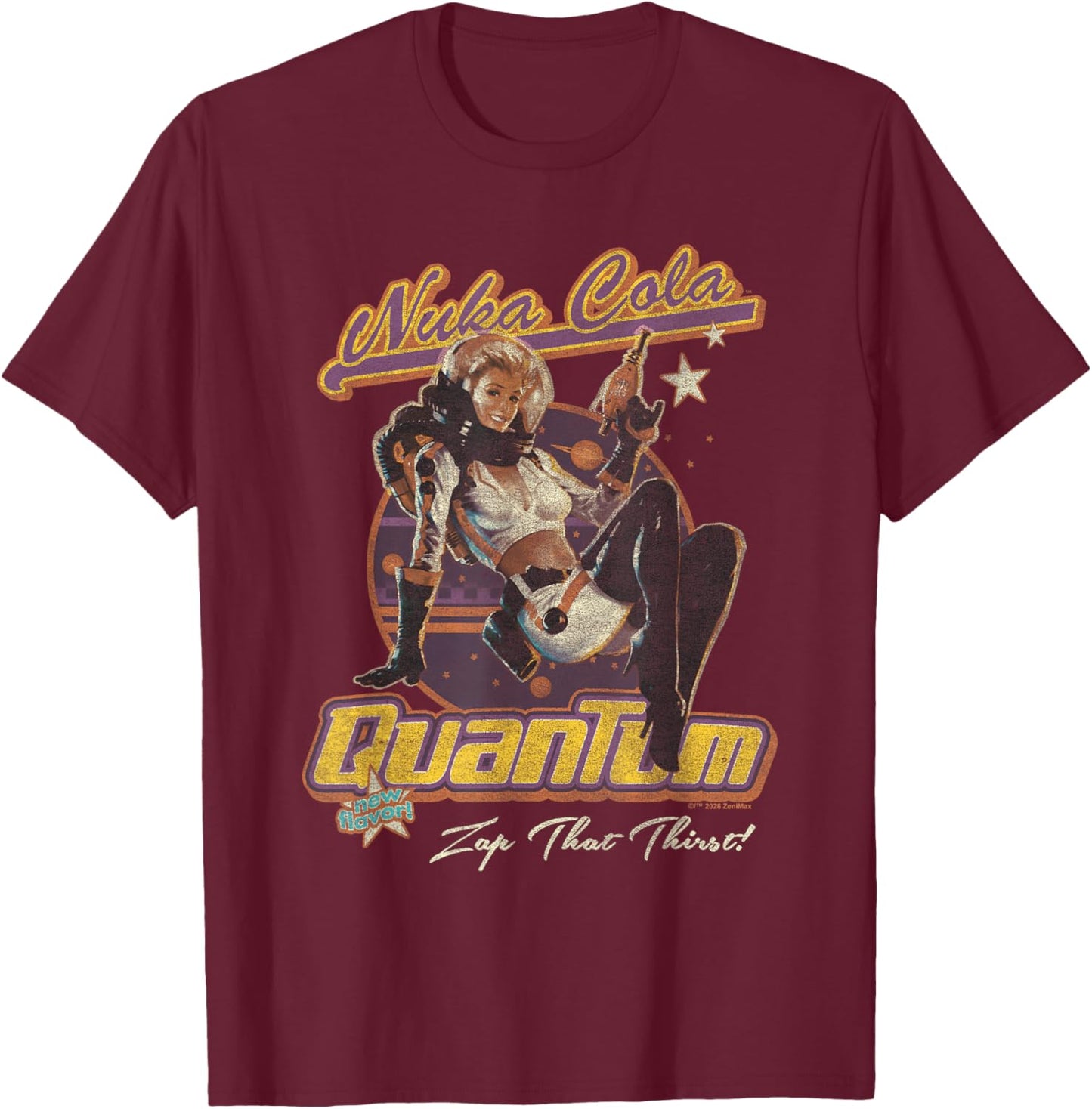 Fallout Video Game Nuka Cola Quantum Vintage Pin-Up Logo T-Shirt - T-Shirt | Maroon