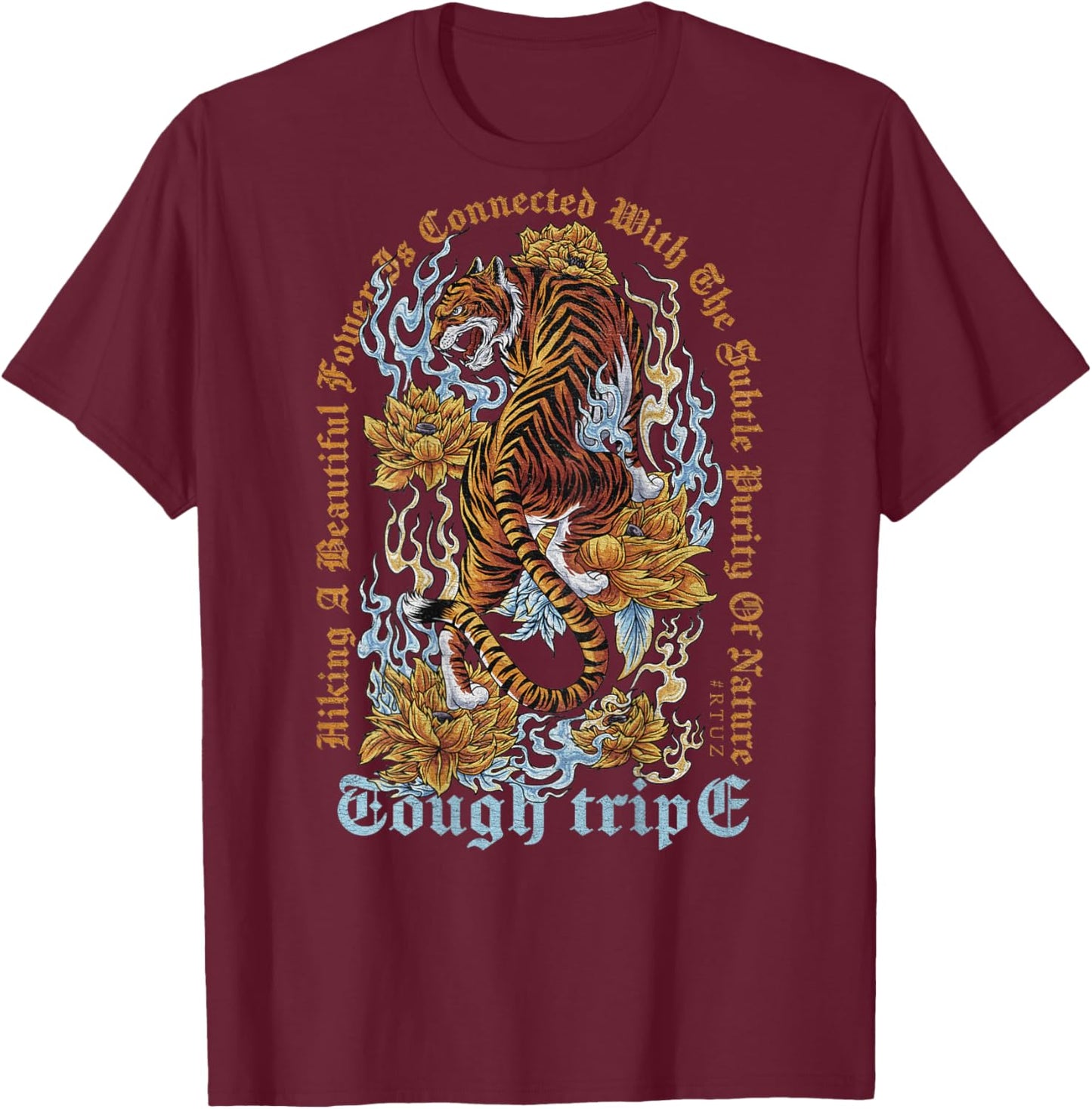 Hip Hop Vintage Retro Urban Y2K Back Print Streetwear Tiger T-Shirt - T-Shirt | Maroon
