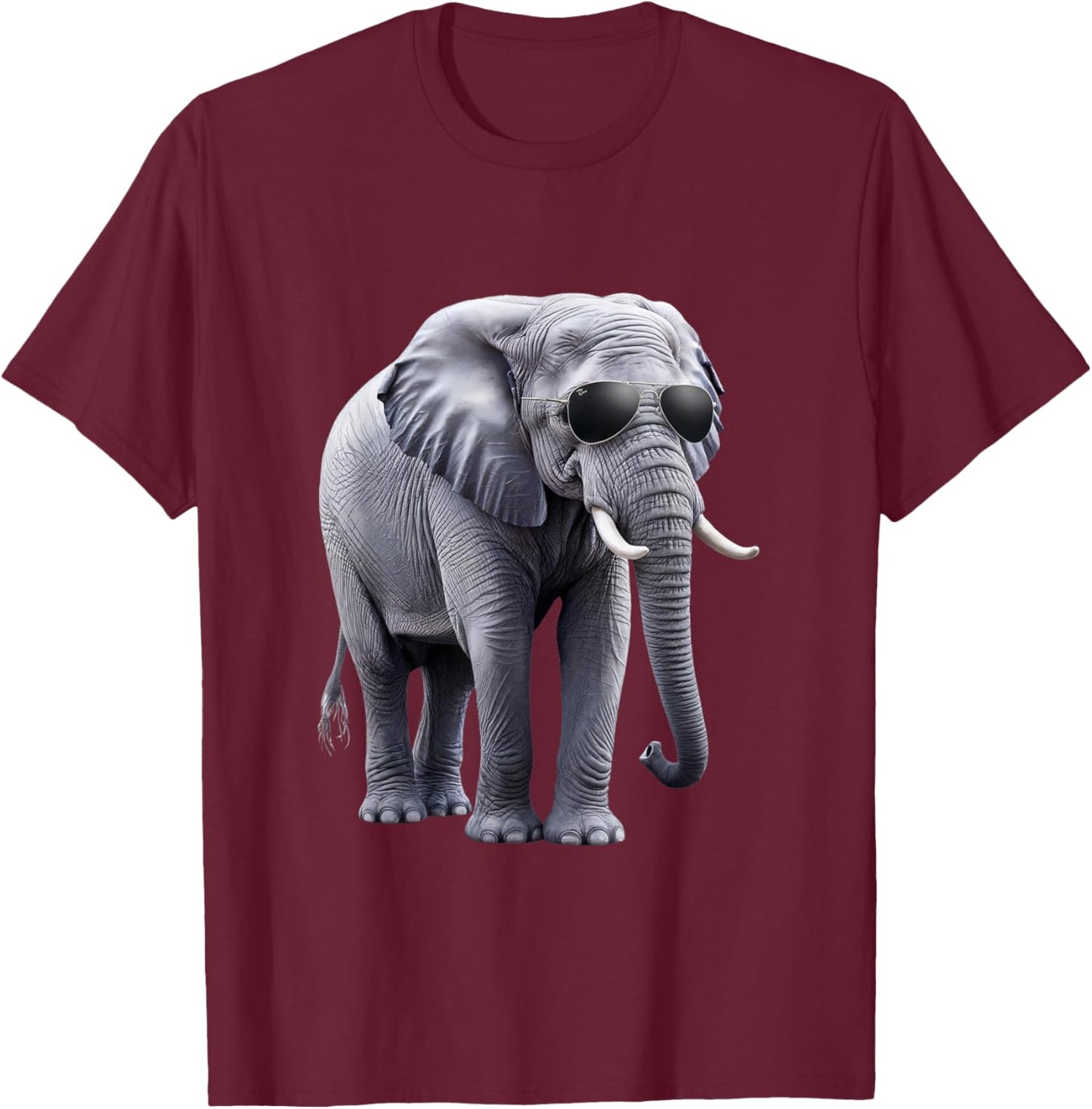 Cool Elephant with Sunglasses - Funny Design T-Shirt - T-Shirt | Maroon