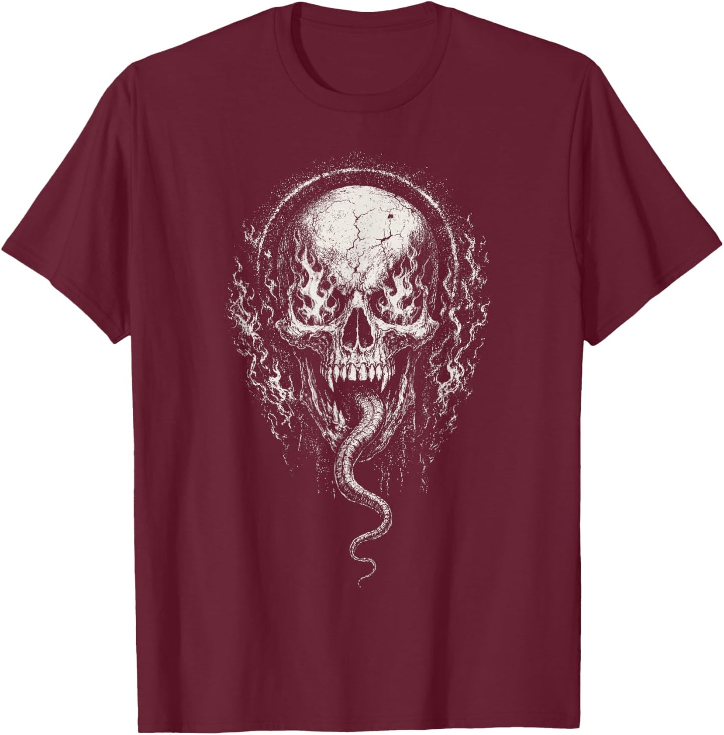 Skull Flames Demon Horror Goth Alt Grunge Dark Emo Art T-Shirt - T-Shirt | Maroon
