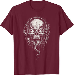 Skull Flames Demon Horror Goth Alt Grunge Dark Emo Art T-Shirt - T-Shirt | Maroon