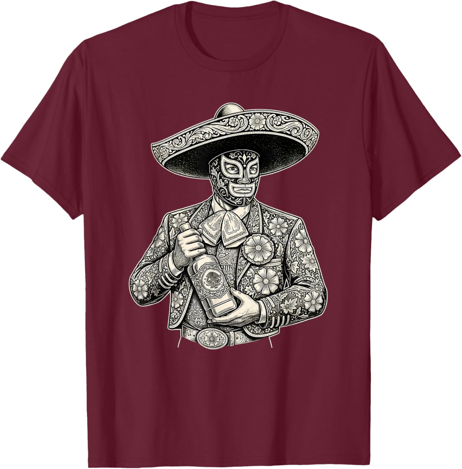 Mexico Lucha Libre Luchador T-Shirt - T-Shirt | Maroon