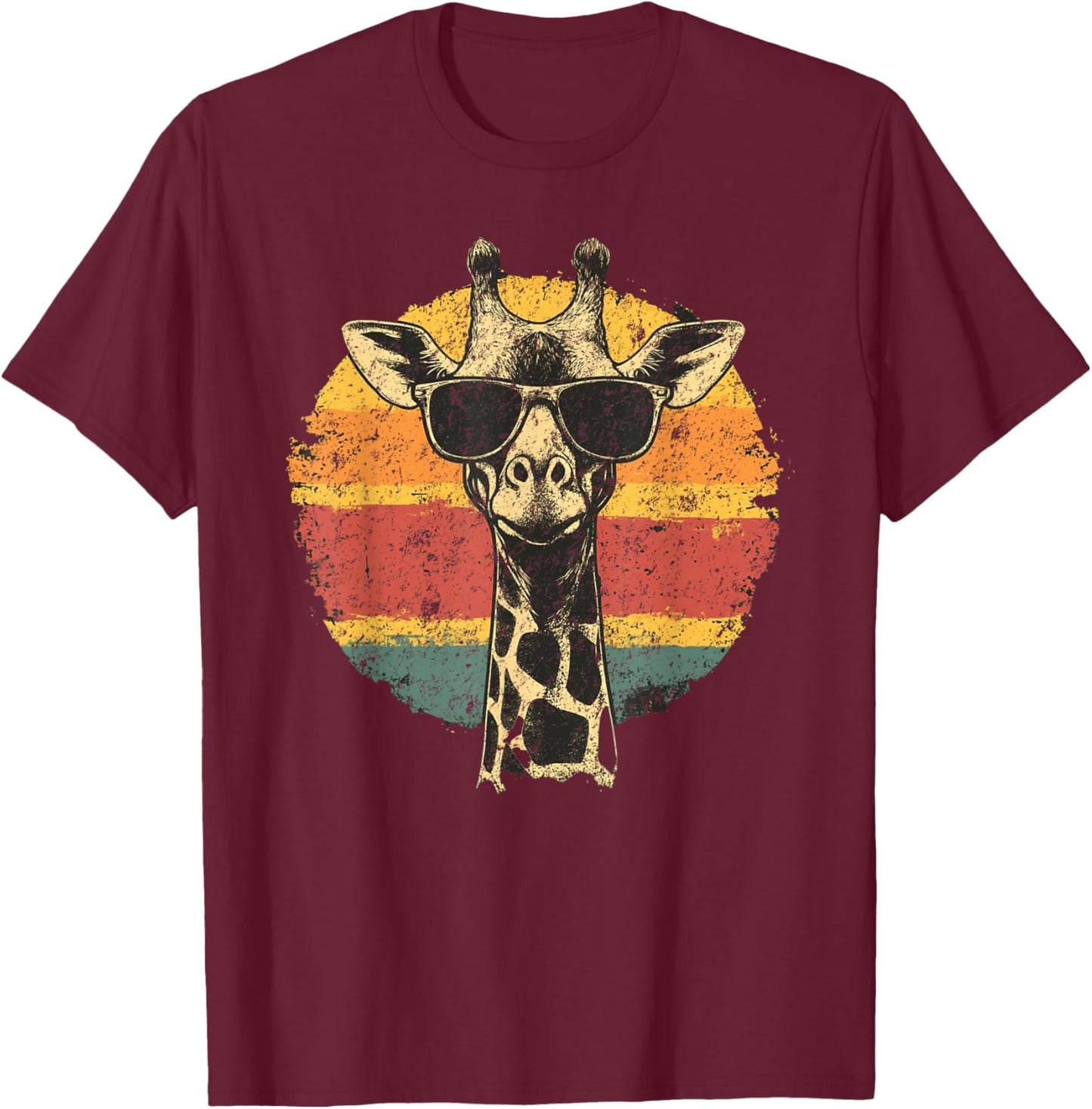 Giraffe Vintage Sunglasses Funny T-Shirt - T-Shirt | Maroon