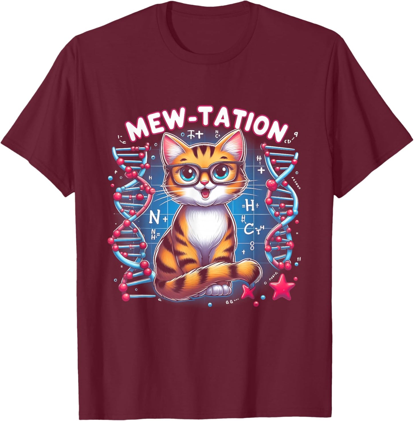 Mew-tation Funny Cat Science DNA Cells Biology Teacher T-Shirt - T-Shirt | Maroon