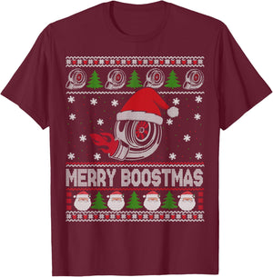 Merry Boostmas Turbo Christmas Vintage Ugly Xmas Sweater T-Shirt - T-Shirt | Maroon