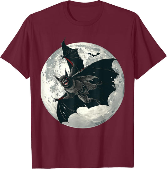 Gothic Vampire Bat Halloween Graphic T-Shirt - T-Shirt | Maroon