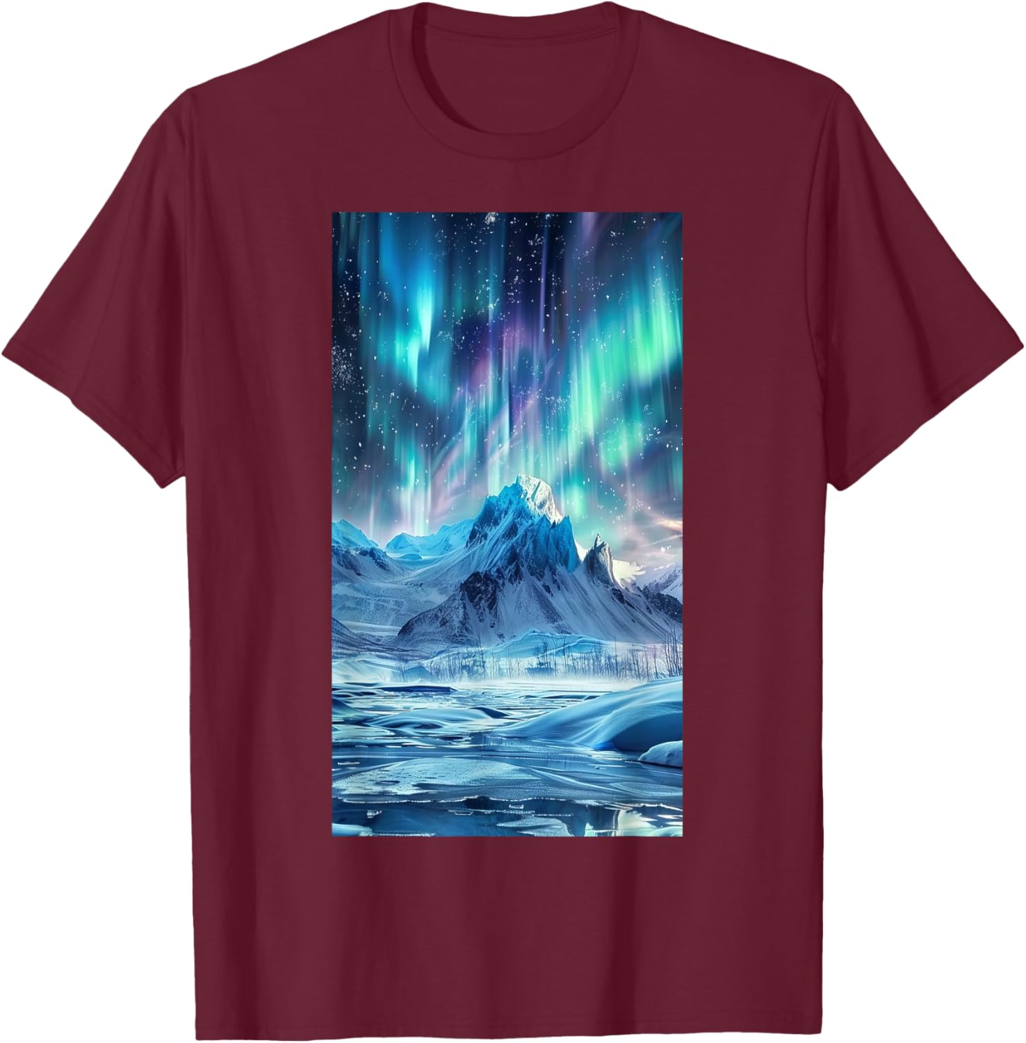 Northern Lights Display Aurora Borealis T-Shirt - T-Shirt | Maroon