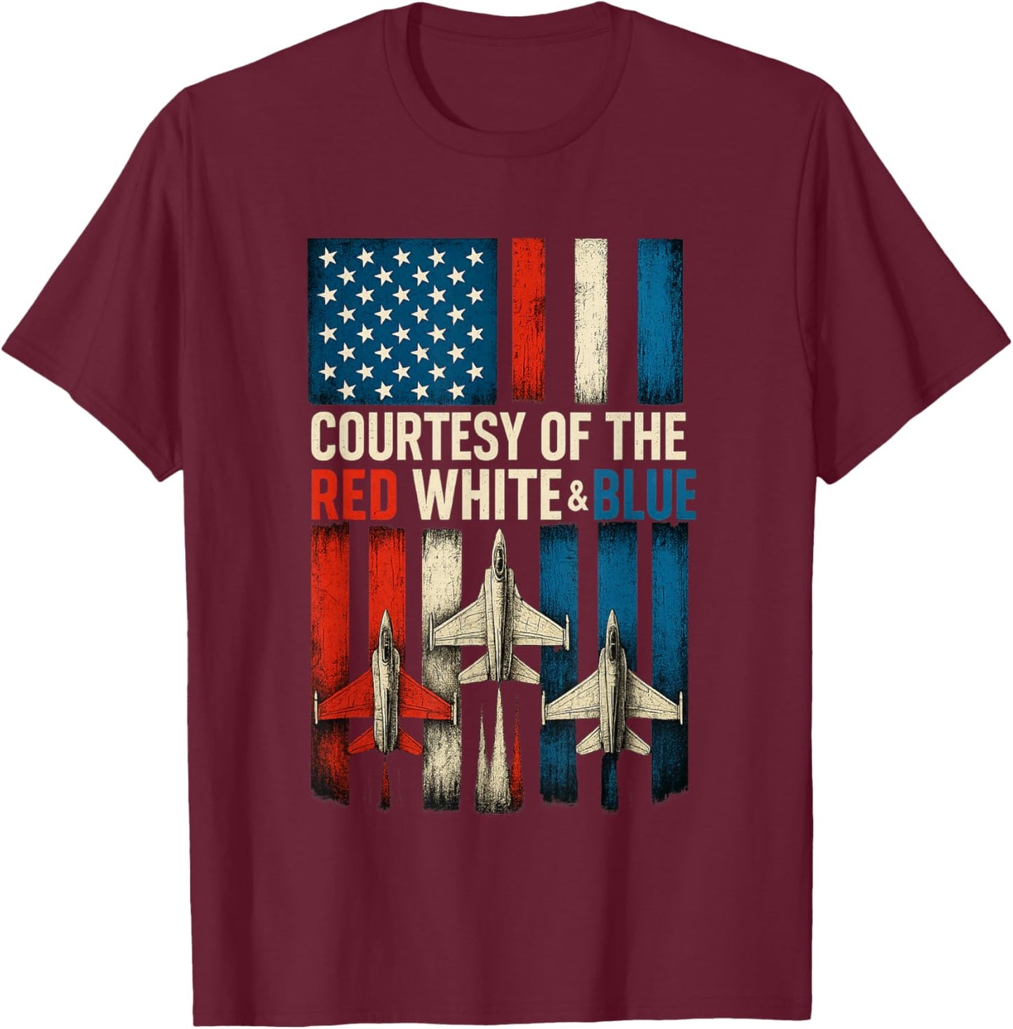 Courtesy of The Red White and Blue Vintage America Us Flag T-Shirt - T-Shirt | Maroon