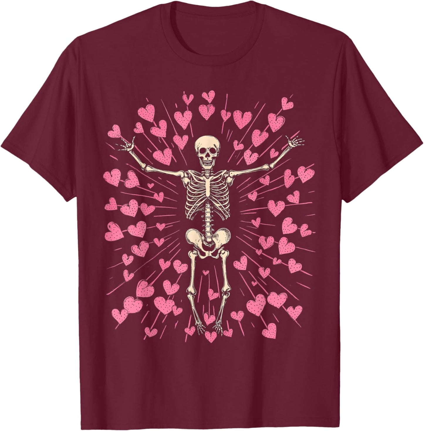 Valentines Day Skeleton Goth Pink T-Shirt - T-Shirt | Maroon