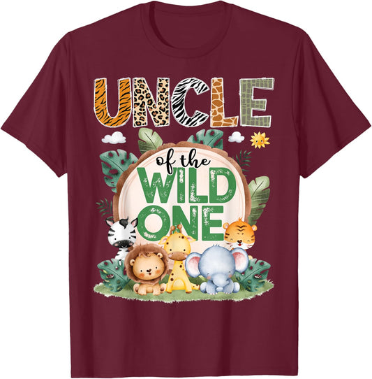 Uncle Of The Wild One Safari Jungle 1St Birthday Party T-Shirt - T-Shirt | Maroon