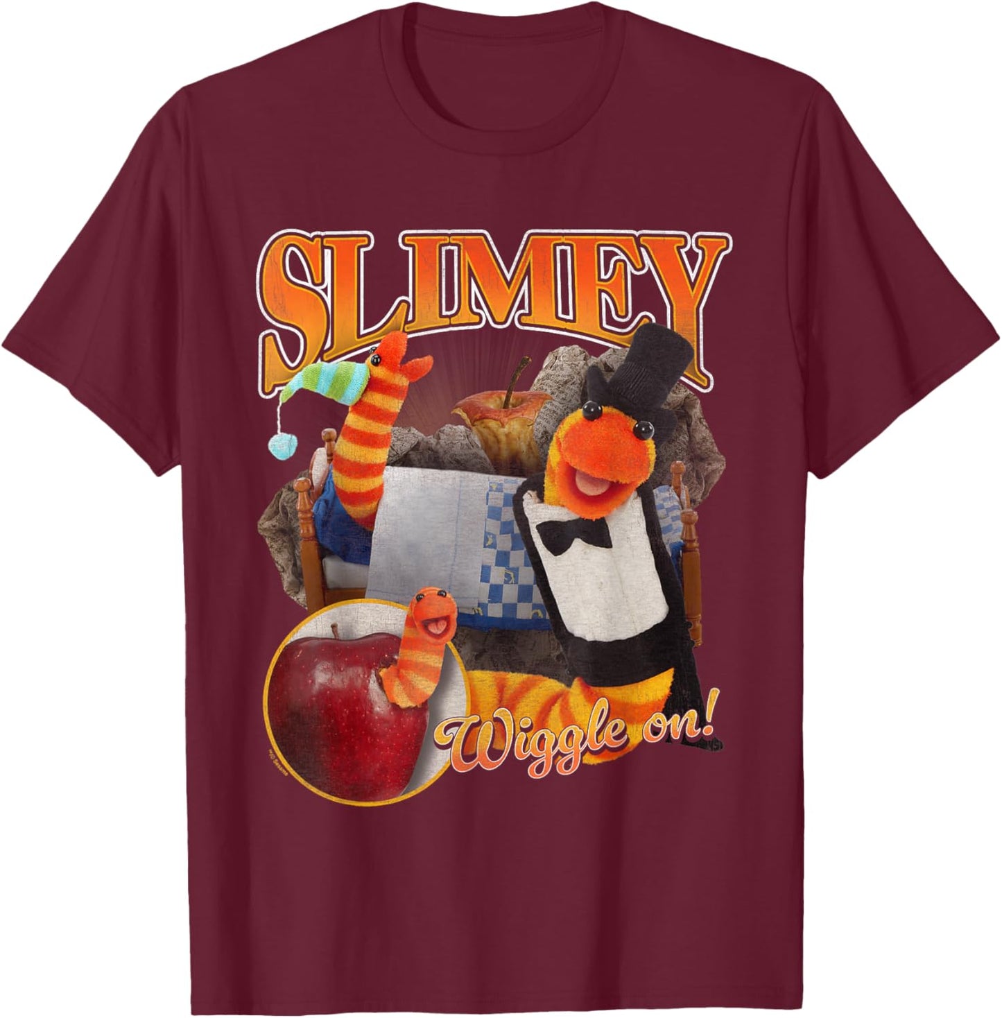 Sesame Street Slimey Bootleg Style T-Shirt - T-Shirt | Maroon
