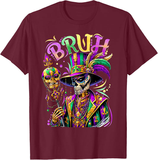 BRUH Mardi Gras Doctor New Orleans Skeleton Mardi Gras Skull T-Shirt - T-Shirt | Maroon