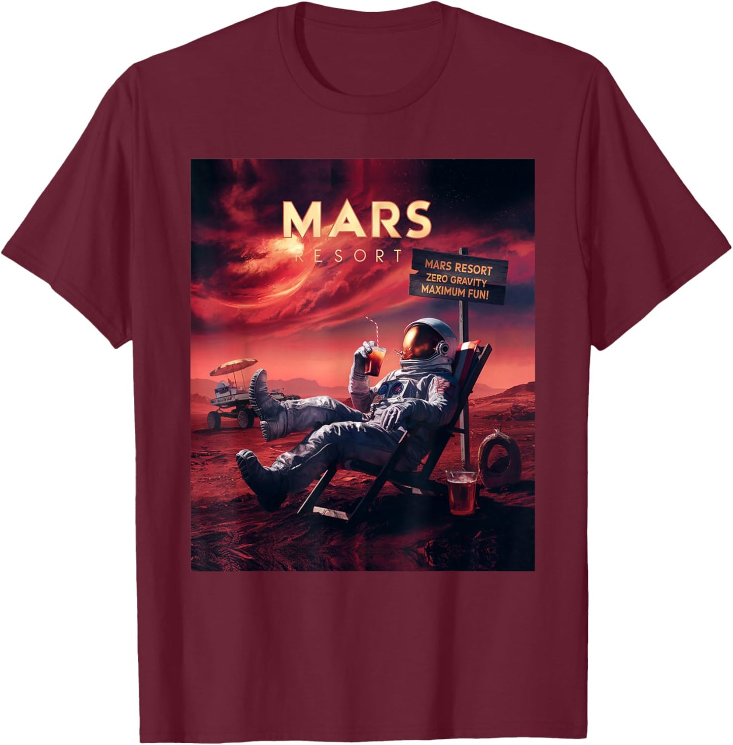 Mars Resort - Funny Astronaut Vacation Space Design T-Shirt - T-Shirt | Maroon